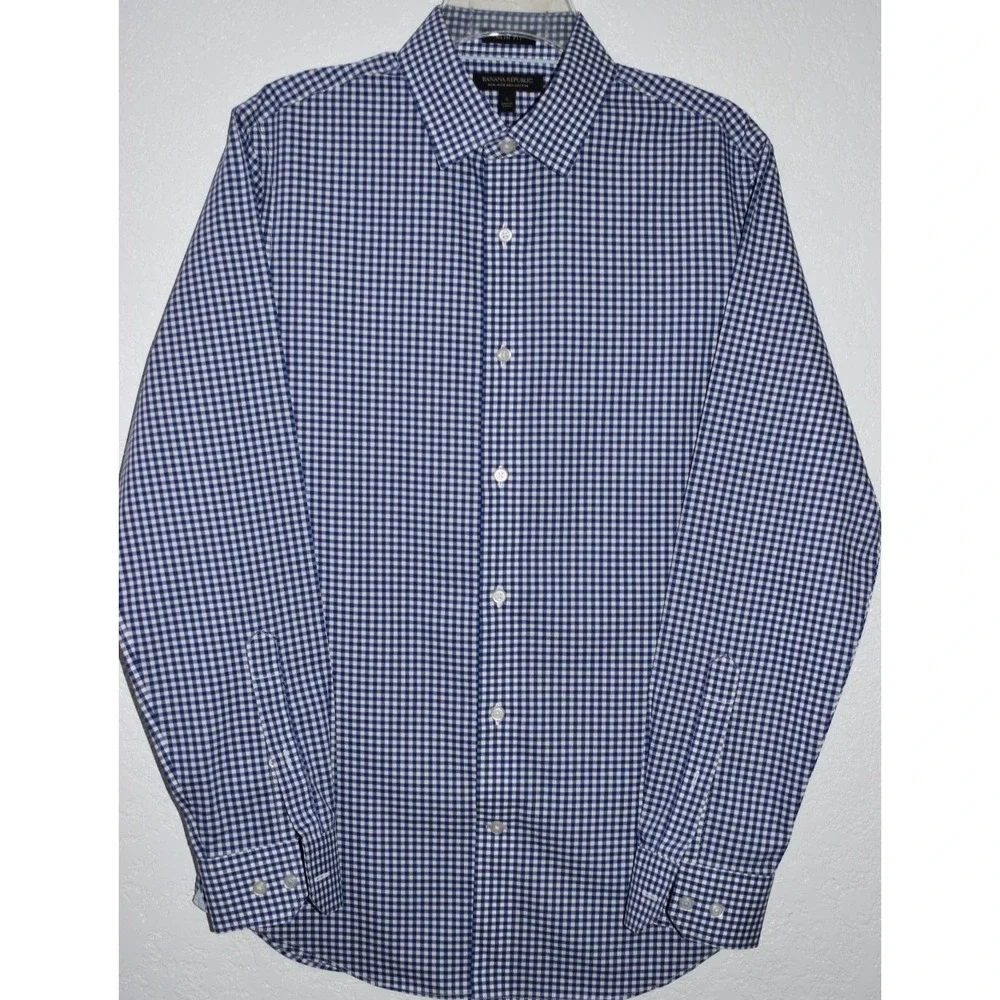 Banana Republic Shirt Mens Small Slim Fit NON-IRON 100% Cotton Button Down Check
